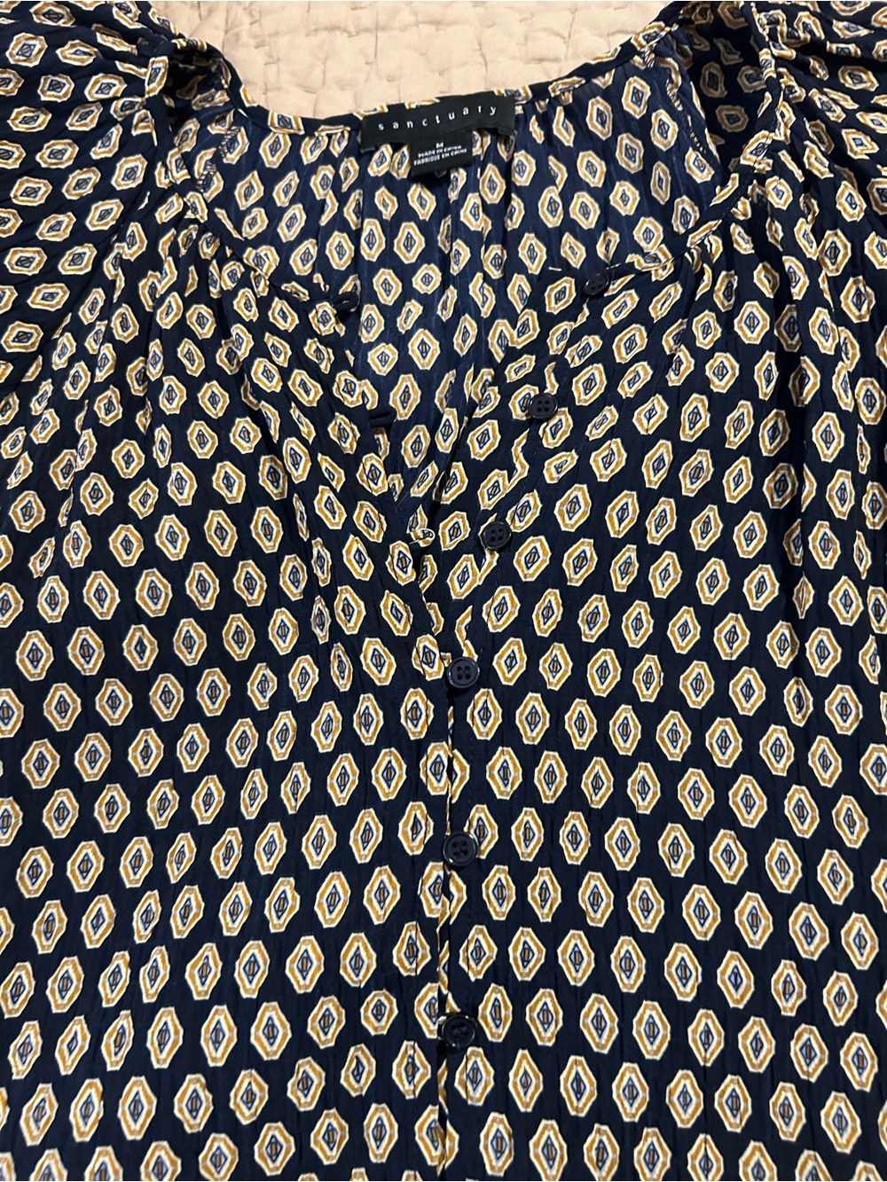 Sanctuary Navy Geometric Puff-Sleeve Blouse - Picture 6 of 7